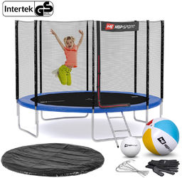 Hop-Sport Trampolina 10ft (305cm) niebieska z siatką zewnętrzną