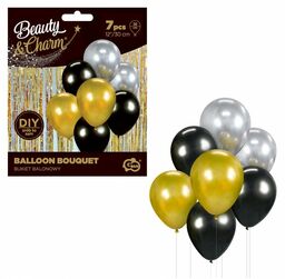 Bukiet balonowy B&C złoto-srebrno-czarny 7szt 12" Godan BB-ZSC7