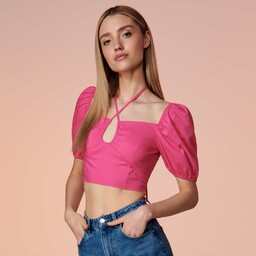 Sinsay - Crop top z wiązaniem - Różowy