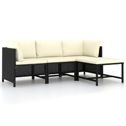 Emaga 4-częściowa sofa ogrodowa, poduszki, rattan PE, czarna