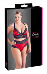 Cottelli Plus Size - koronkowy satynowy biustonosz (czarno-czerwony)