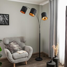 Lampa stojąca Lindby Nanika, czarny/złoty, 202 cm, E27,