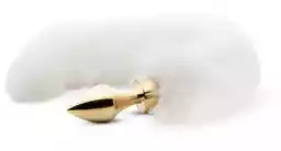Easytoys Fox NO13 - metalowe dildo analne z lisim ogonem (biało-złote)