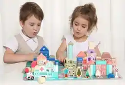 Ecotoys Drewniane klocki edukacyjne miasto z matą 115 szt