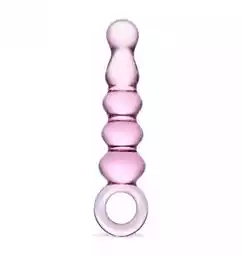 Glas - szklane dildo analne z koralikami (różowe)