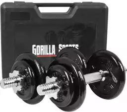 Gorilla Sports 2x 10kg hantle żeliwne, regulowane 30mm + walizka