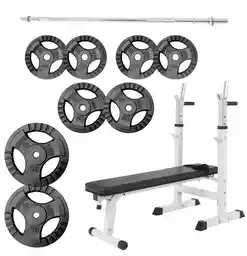 Gorilla Sports Ławka pod sztangę 3w1 + obciążenia żeliwne 130 kg TZ-100118-Z130KG