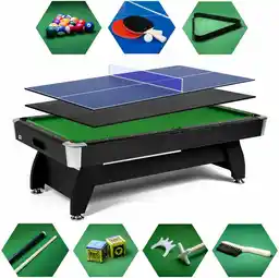 Hop-sport Stół bilardowy spływowy Vip Extra 8 FT czarno zielony z nakładką ping-pong blat