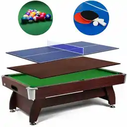 Hop-sport Stół bilardowy spływowy Vip Extra 8 FT wiśnia zielony z nakładką ping-pong blat