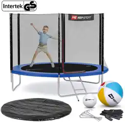 Hop-sport Trampolina 10ft (305cm) niebieska z siatką zewnętrzną - 3 nogi