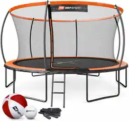 Hop-sport Trampolina ogrodowa 14ft (427cm) pumpkin - pomarańczowo-czarna z siatką wewnętrzną