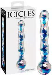 Icicles No. 08 - faliste, podwójnie zakończone, szklane dildo (przezroczysto-niebieskie)
