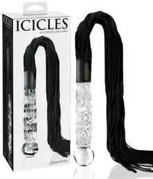 Icicles No. 38 - skórzane, falowane szklane dildo (przezroczysto-czarne)