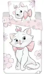 Jerry Fabrics Pościel bawełniana 140x200 Marie Cat biała różowa kot