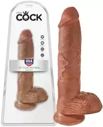 King Cock 10 jąder duże dildo (25 cm) - brązowe