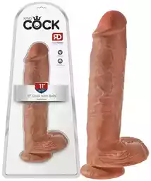 King Cock 11 - duże dildo z zaciskiem na jądra (28 cm) - ciemny naturalny