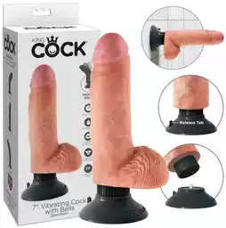 King Cock 7 Elastyczne dildo z zaciskiem na jądra (18 cm) - naturalne