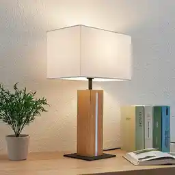 Lindby Garry Square Lampa Stołowa White/Wood 9624347