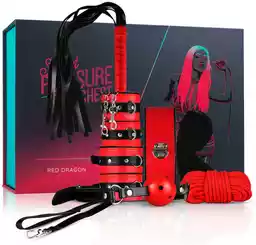 Plaisir Secret Secret Pleasure Chest - zaawansowany zestaw BDSM - 10 elementów (czerwony)