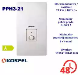 Przepływowy podgrzewacz wody 21kW 3-fazy 400V, PPH3 HYDRAULIC KOSPEL