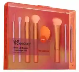 Real Techniques Pędzle i gąbka do makijażu level up brush sponge set 8 el