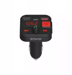 Savio TR-15 TRANSMITER FM Z WYŚWIETLACZEM, BLUETOOTH I ŁADOWARKĄ PD USB-C USB-A QUICK CHARGE, BASS BOOST