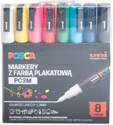 UNI MARKER Z FARBĄ PLAKATOWĄ OKRĄGŁY 1mm POSCA MIX KOLORÓW 8szt