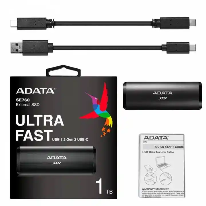 Adata SE760 1TB USB 3.2 Typ C Czarny Dysk SSD zewnętrzny