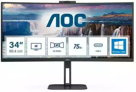 AOC CU34V5CW/BK z kamerą internetową 34 cale UWQHD VA 100Hz 1ms Zakrzywiony monitor LED