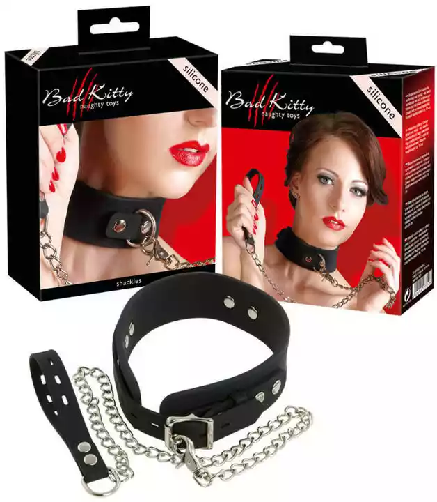 Bad Kitty Silicone Collar with Leash Black