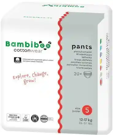 Bambiboo Cottonwear Jednorazowe pieluchomajtki z bawełną organiczną rozmiar 5 Junior 12-17kg 20szt