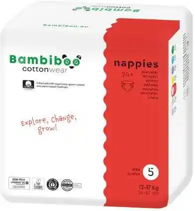 Bambiboo Cottonwear Jednorazowe pieluszki z bawełną organiczną rozmiar 5 Junior 12-17kg 24szt