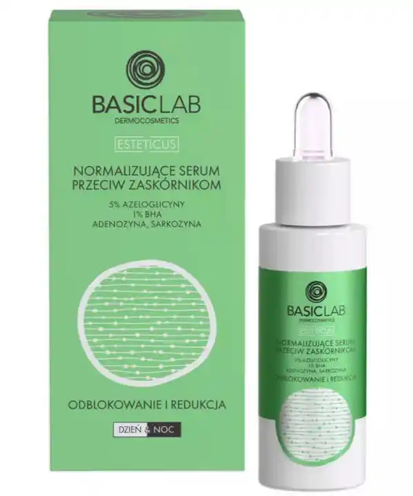 BasicLab Odblokowanie i Redukcja Normalizujące serum przeciw zaskórnikom 5proc. azeloglicyny i 1proc. BHA 30 ml