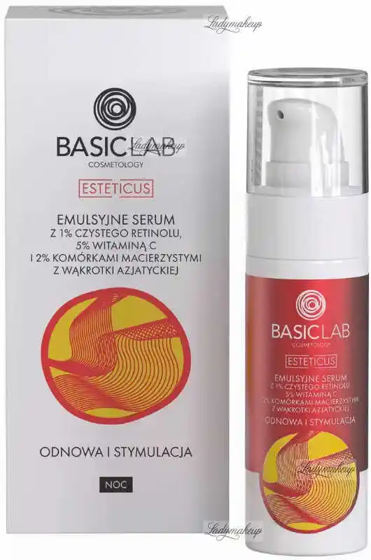 BasicLab Odnowa i Stymulacja Serum 1proc. retinolu 5proc. witaminy C koenzymem Q10 i 2proc. komórek macierzystych 30 ml