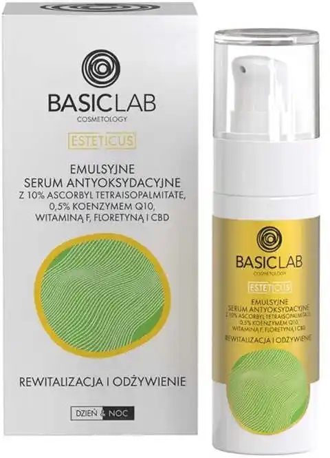 BasicLab Rewitalizacja i Odżywienie Serum antyoksydacyjne z 10proc. pochodną witaminy C Ascorbyl Tetraisopalmitate 30 ml