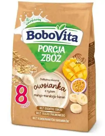 BoboVita Porcja zbóż Delikatna mleczna owsianka z ryżem mango-marakuja-banan 210g