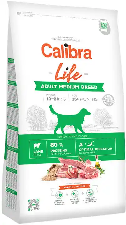 Calibra Dog Life Adult Jagnięcina dla psów średnich ras - 12 kg