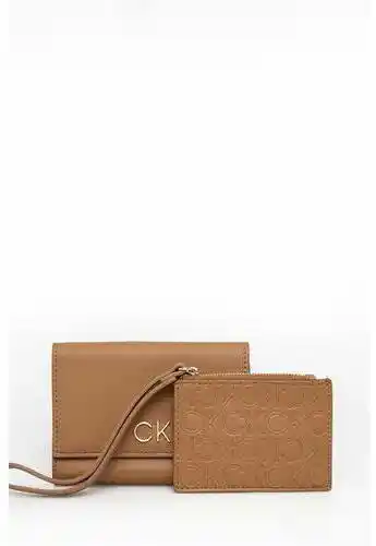 Calvin Klein Mały Portfel Damski Re-Lock Bifold & Cardholder Sm K60K611092 Brązowy