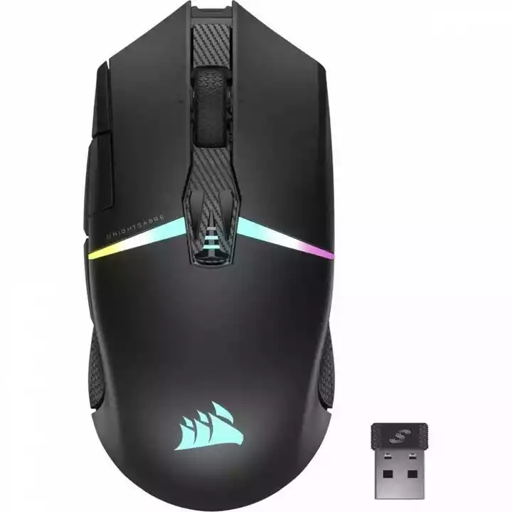 Corsair NIGHTSABRE RGB WIRELESS Mysz do Gier FPS, MOBA - 26 000 DPI - 11 Programowalnych Przycisków - Bateria do 100 godzin - Kompatybilna z iCUE - Czarny