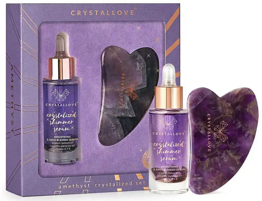 Crystallove Amethyst Crystalized Set ZESTAW Kamień harmonii i relaksu 1 szt. + Serum z ametystem 30 ml