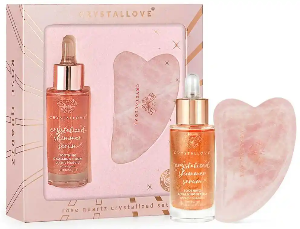 Crystallove Rose Quartz Crystalized Set ZESTAW Kamień miłości 1 szt. + Serum z kwarcem różowym 30 ml