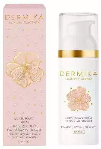 Dermika Luxury Placenta Luksusowy Krem-Eliksir młodości na twarz,szyję i dekolt na noc 50ml