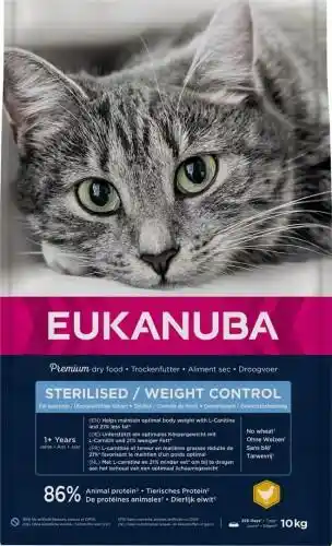 Eukanuba Adult Sterilised/Weight Control Rich in chicken - sucha karma dla kota - 10 kg