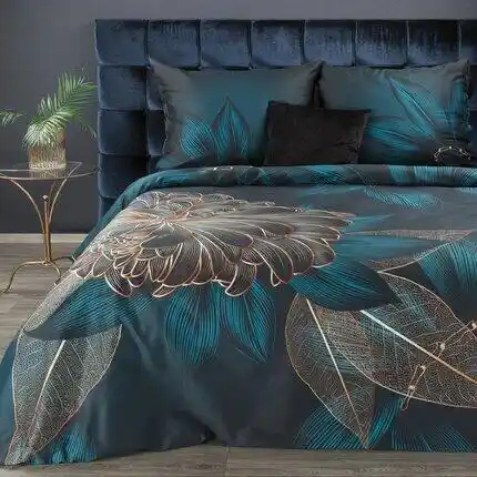 EUROFIRANY PREMIUM Komplet pościeli z makosatyny bawełnianej z designerskim motywem 180x200cm czarny, ciemnoturkusowy