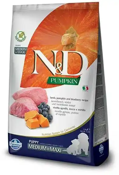 Farmina N&D Pumpkin Grain Free canine LAMB & BLUEBERRY PUPPY MEDIUM & MAXI 12kg