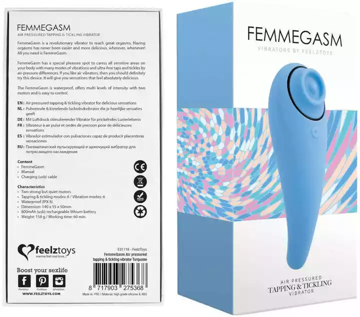 FeelzToys Femmegasm Tapping & Tickling Turqoise - Wibrator łechtaczkowy pulsujący Niebieski