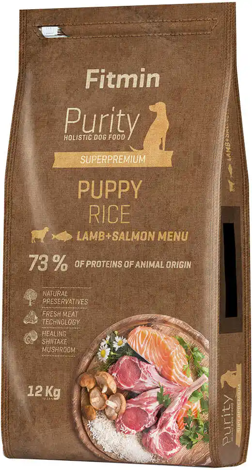 Fitmin Dog Purity Rice Puppy, jagnięcina z łososiem - 12 kg