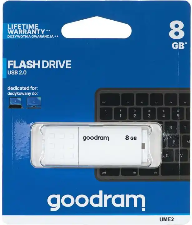 Goodram Pamięć USB UME2 USB 2.0 20 Mb/s Biały 8 GB