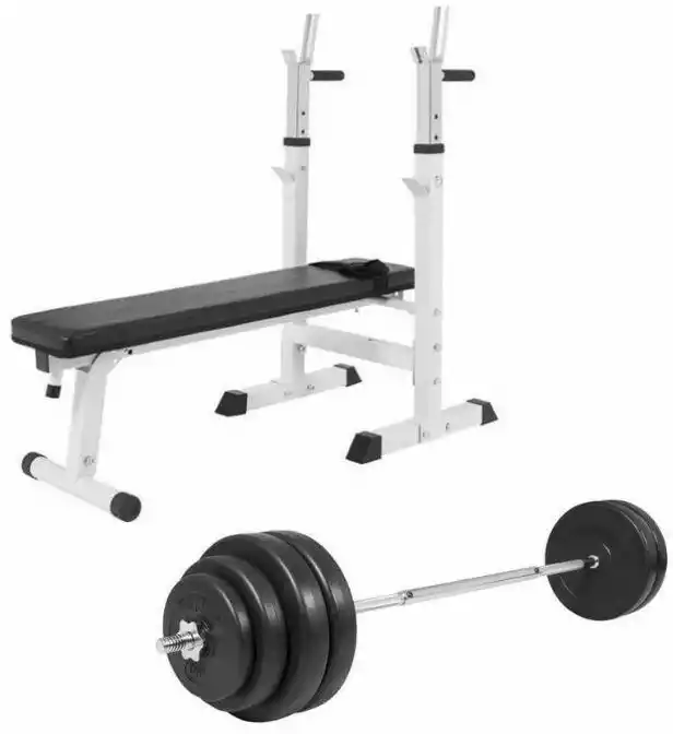 Gorilla Sports Ławka pod sztangę 3w1 + obciążenia winylowe 100 kg TZ-100118-B100KG