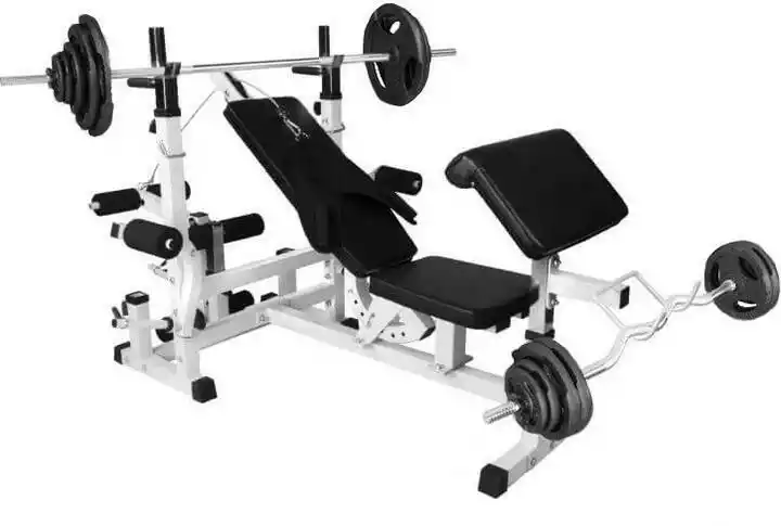 Gorilla Sports Ławka pod sztangę 6w1 + obciążenia żeliwne 100 kg TZ-100115-Z100KG